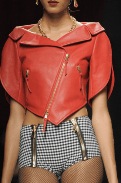 Noora Womens Lambskin Leather Peplum Style Red Leather Jacket With Zipper | Cropped Leather Jacket | Slim Fit Jacket | ST031 - Noora International