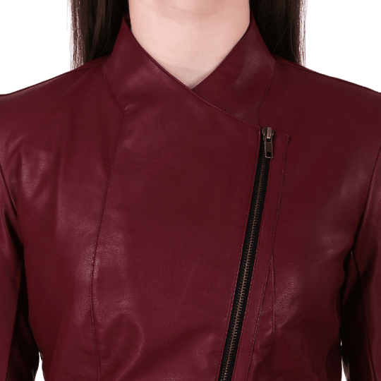 NOORA Womens Lambskin Maroon Leather Jacket With Zipper & Pocket | Slim Fit Jacket | ST072 - Noora International