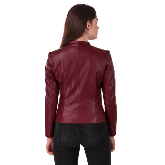 NOORA Womens Lambskin Maroon Leather Jacket With Zipper & Pocket | Slim Fit Jacket | ST072 - Noora International