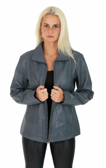 NOORA Womens Lambskin Nicole Blue Leather Biker Jacket With Zipper & Pocket | Gift For Her | ST064 - Noora International