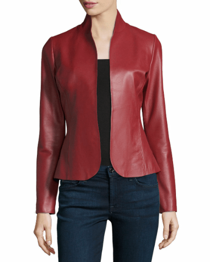Noora Women's Lambskin Red Leather BLAZER Jacket For MEETINGS ROSE RED Girls Blazer YK25 - Noora International