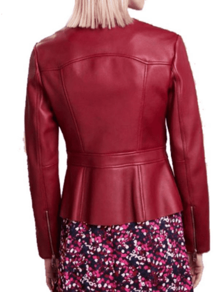 NOORA Womens Lambskin Red Leather Jacket Motorcycle Jacket, Blood Red Collarless Jacket, VALINTINE Jacket YK053 - Noora International