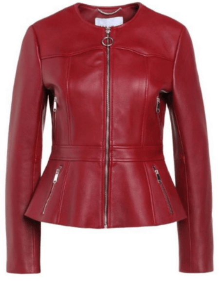 NOORA Womens Lambskin Red Leather Jacket Motorcycle Jacket, Blood Red Collarless Jacket, VALINTINE Jacket YK053 - Noora International