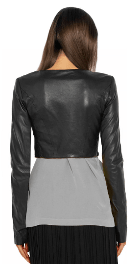 Noora Womens Lambskin Shiny Black Leather Jacket | CROPPED Motor Biker Jacket |Beautiful Look With CROSS Zipper YK081 - Noora International