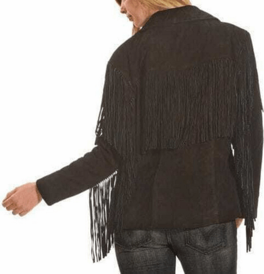 NOORA Womens Lambskin Suede Fringe jacket With Button & Pocket | Gift For Her | Vintage Dark Brown Jacket | ST039 - Noora International