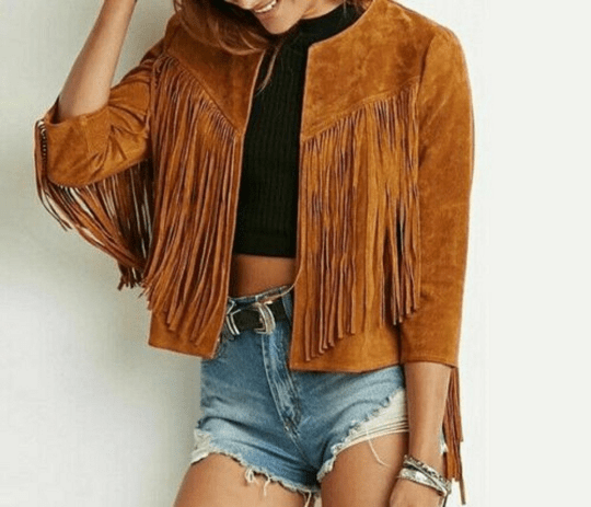 NOORA Womens Lambskin Tan Suede Tassel Jacket | Fringe Jacket | Gift For Her | ST030 - Noora International