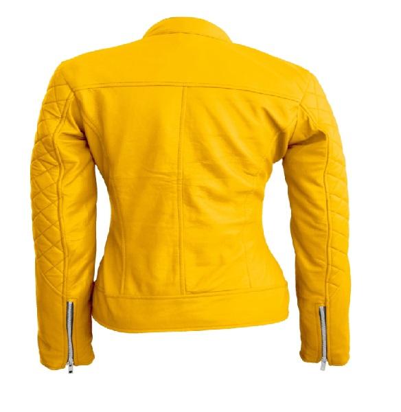 Noora Women's Lambskin Yellow Leather Jacket, Quilted Designer Motor Biker Leather Jacket, Gift for Her - Noora International