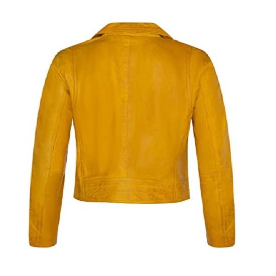 Noora Women's Leather Biker Style Jacket | Yellow Lambskin Real Leather Jacket | Designer Made Jacket - Noora International