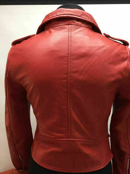 Noora Womens Leather Jacket Motorcycle Biker New Real Lambskin Jacket Red Coat - Noora International