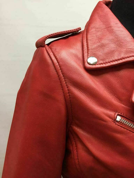Noora Womens Leather Jacket Motorcycle Biker New Real Lambskin Jacket Red Coat - Noora International