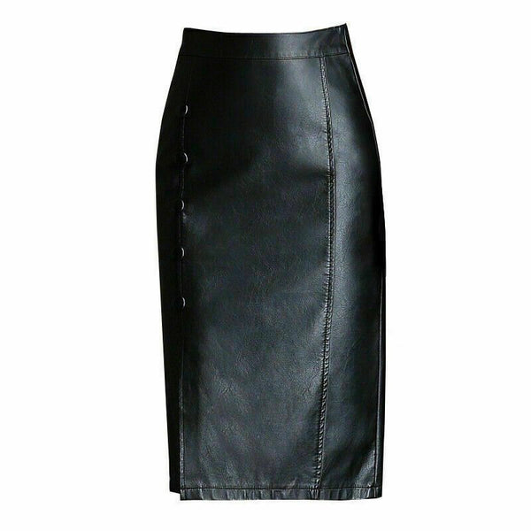 NOORA Womens Leather Stretch Pencil Skirt Knee Length Formal Package Hip Dress - Noora International