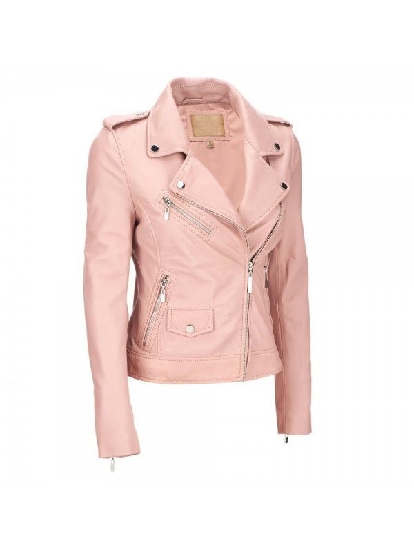Women's Light Pink Lambskin Leather Jacket, Motorcycle Jacket, Stylish Winter Leather Jacket