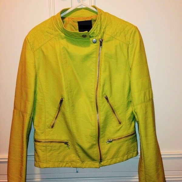 NOORA Womens Lime Green Lambskin Leather Jacket Biker Modern Jacket rt345 - Noora International