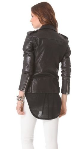 Noora Women's Long Black Biker leather jacket with belt ST0289 - Noora International