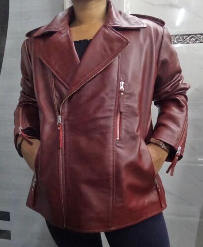Noora Women's Maroon Lambskin Leather Jacket |Motorcycle Slim Fit Designer Biker Jacket | Western Wear Leather Jacket | - Noora International