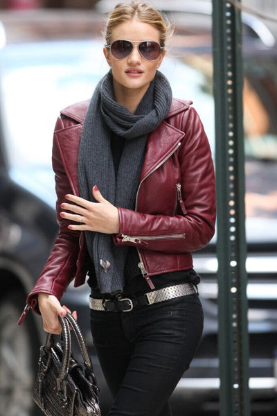 Noora Women's Maroon Lambskin Leather Jacket |Motorcycle Slim Fit Designer Biker Jacket | Western Wear Leather Jacket | - Noora International