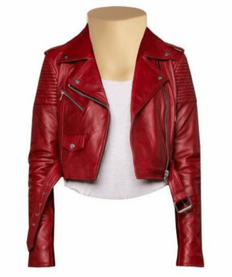 Noora Women's Maroon Lambskin Long Sleeve Cropped Leather Jacket With Zips & Pockets UN13 - Noora International