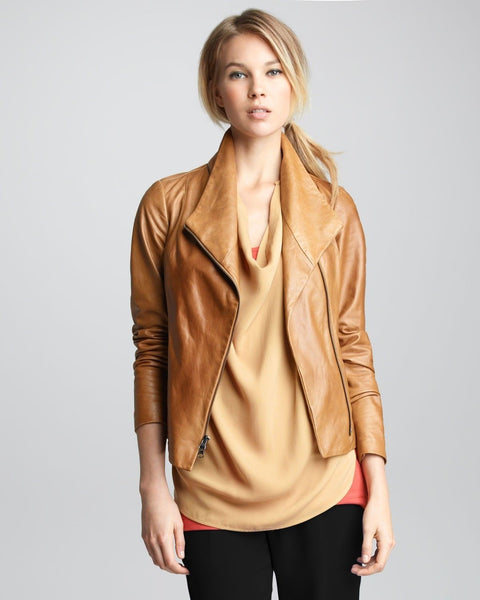 Noora Women's Mustard Yellow Lambskin Leather Jacket with Winged collar | Warm Winter Leather Jacket , Gift for Her ST0294 - Noora International