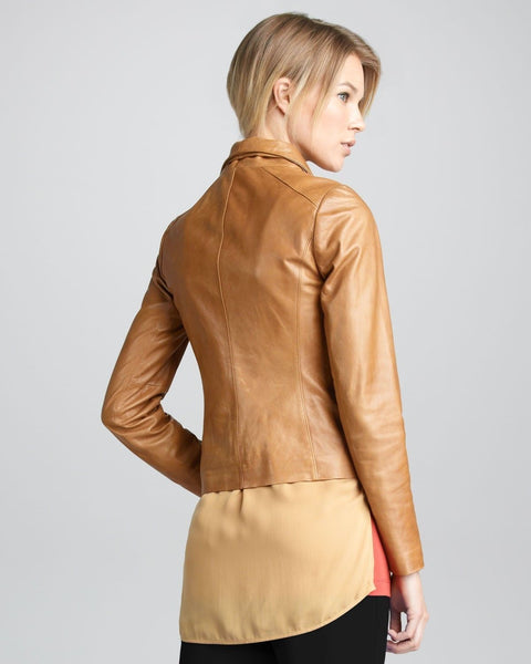 Noora Women's Mustard Yellow Lambskin Leather Jacket with Winged collar | Warm Winter Leather Jacket , Gift for Her ST0294 - Noora International