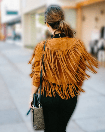 NOORA Women's New Golden Tan Suede Tassel Fringe Jacket With Button | Slim Fit Jacket | Fringe Biker Jacket | ST083 - Noora International