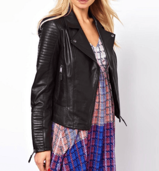 NOORA Womens New Gorgeous Lambskin Leather Black Motorcycle Quilted Jacket With Zipper & Pocket | Gift For Her | ST022 - Noora International
