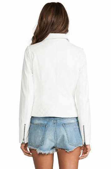 NOORA Women's NEW Lambskin Leather White Cropped, Casual Wear, Motor Biker Slim Fit Jacket With Long Seleevs, Metal Snaps & zipper UN027 - Noora International