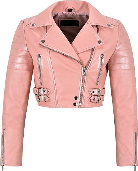 NOORA Womens PINK Cropped Biker Leather Jacket | Casual & Party Wear Jacket | Quilted Jacket for Women | SN019 - Noora International