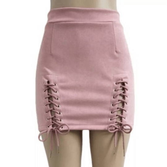 NOORA Womens Real Lambskin Baby Pink Suede Skirt With Braided | Above Knee Skirt | Slim Fit Skirt | ST0109 - Noora International
