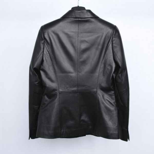NOORA Womens Real Lambskin Black Leather Blazer With Button & Pocket | Formal Wear Blazer | ST0104 - Noora International