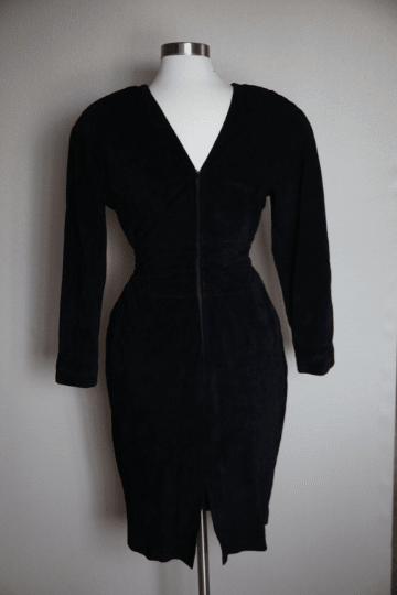 NOORA Womens Real Lambskin Black Suede Long Dress With Back Side Zipper & Pocket | Vintage Dress | Slim Fit | ST088 - Noora International