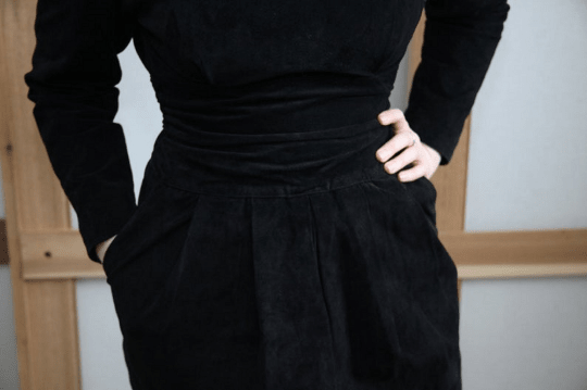 NOORA Womens Real Lambskin Black Suede Long Dress With Back Side Zipper & Pocket | Vintage Dress | Slim Fit | ST088 - Noora International