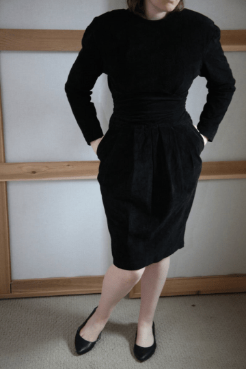 NOORA Womens Real Lambskin Black Suede Long Dress With Back Side Zipper & Pocket | Vintage Dress | Slim Fit | ST088 - Noora International