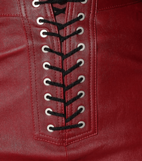NOORA Womens Real Lambskin Burgundy Leather Skirt , High Waisted Booty Mini Shorts With Braided | Side Lace Up | ST0112 - Noora International