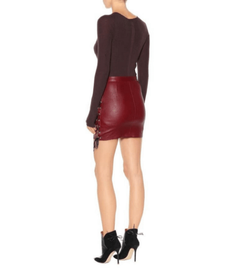 NOORA Womens Real Lambskin Burgundy Leather Skirt , High Waisted Booty Mini Shorts With Braided | Side Lace Up | ST0112 - Noora International