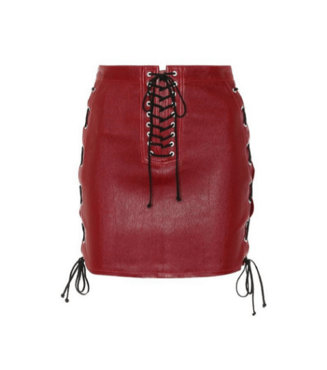 NOORA Womens Real Lambskin Burgundy Leather Skirt , High Waisted Booty Mini Shorts With Braided | Side Lace Up | ST0112 - Noora International