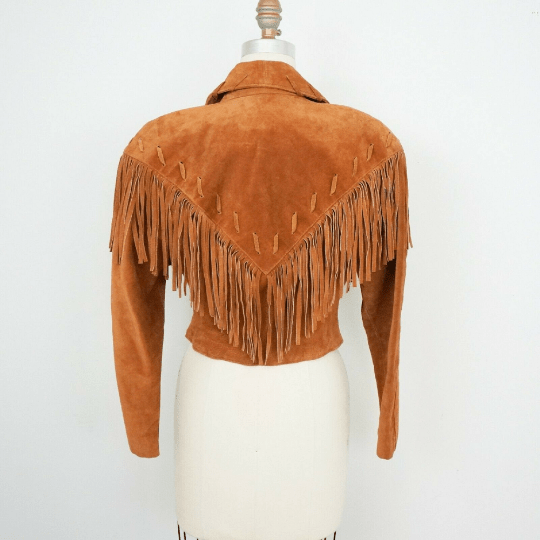 NOORA Womens Real Lambskin Golden Tan Suede Fringe Jacket | Cropped Jacket | Slim Fit Jacket | Gift For Her | ST074 - Noora International