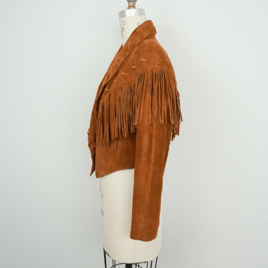NOORA Womens Real Lambskin Golden Tan Suede Fringe Jacket | Cropped Jacket | Slim Fit Jacket | Gift For Her | ST074 - Noora International