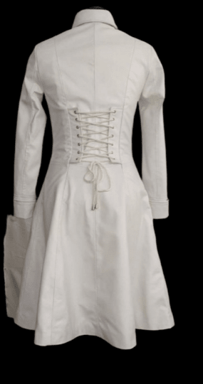 NOORA Womens Real Lambskin White Leather Long Trench Coat With Zipper | Trench Coat With Back Side Drawstring | RT963 - Noora International