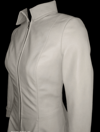 NOORA Womens Real Lambskin White Leather Long Trench Coat With Zipper | Trench Coat With Back Side Drawstring | RT963 - Noora International