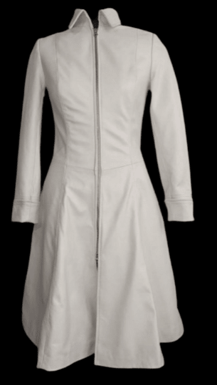 NOORA Womens Real Lambskin White Leather Long Trench Coat With Zipper | Trench Coat With Back Side Drawstring | RT963 - Noora International