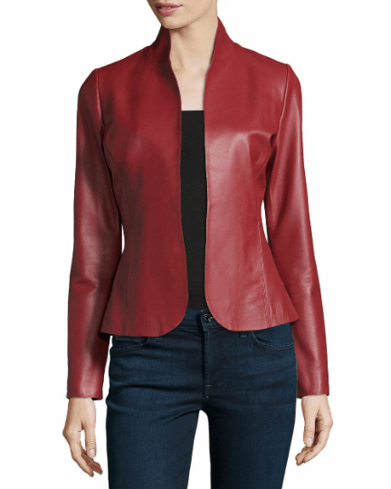 Noora Women's Red Lambskin Leather BLAZER Jacket For MEETINGS Stylish Jacket without button UN16 - Noora International