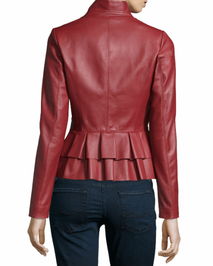Noora Women's Red Lambskin Leather BLAZER Jacket For MEETINGS Stylish Jacket without button UN16 - Noora International