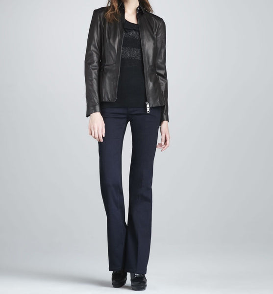 Noora women's simple black peplum leather jacket ST0272 - Noora International