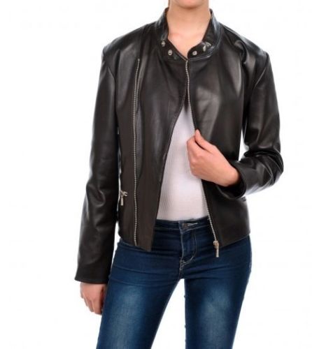 Noora Women's Simple Brown Motorcycle leather jacket ST0285 - Noora International