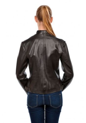 Noora Women's Simple Brown Motorcycle leather jacket ST0285 - Noora International