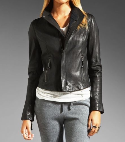 Noora Women's space grey Biker leather jacket ST0231 - Noora International
