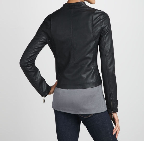 Noora women's space grey cropped leather jacket ST0230 - Noora International