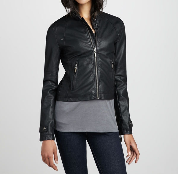 Noora women's space grey cropped leather jacket ST0230 - Noora International