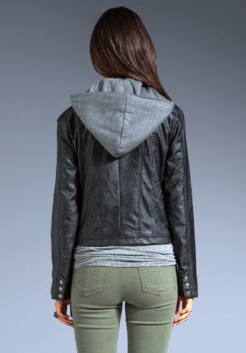 Noora Women's Space Grey leather jacket with Hoodie , Biker Leather Jacket ST0227 - Noora International