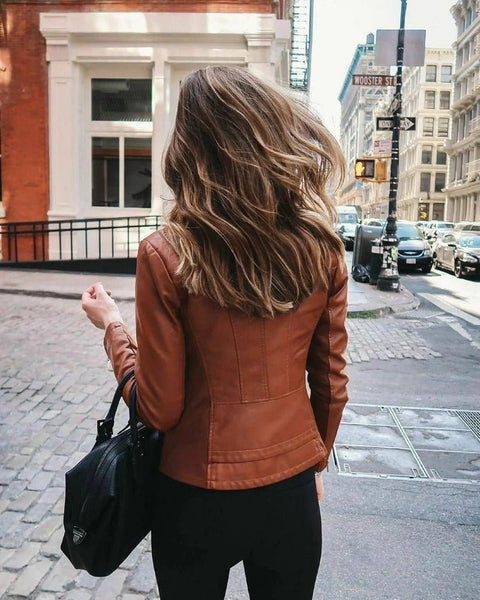 Noora Women's Tan Lambskin Leather Jacket | Motorcycle Slim Fit Jacket | Handmade Leather Jacket | Gift For Her | SK54 - Noora International